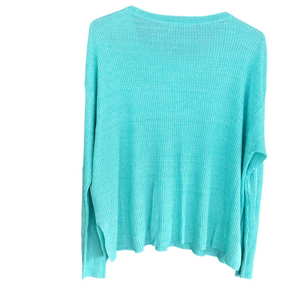 Eileen Fisher Linen Ribbed Sweater L NWT Aqua Green Coastal Luxury Minimalist - Picture 3 of 7